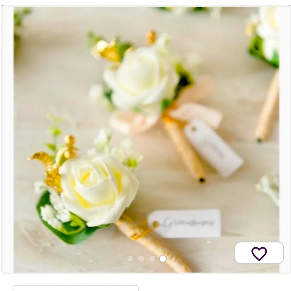 Ivory Rose Boutonniere with Gold Accents - Wedding & Party Decoration